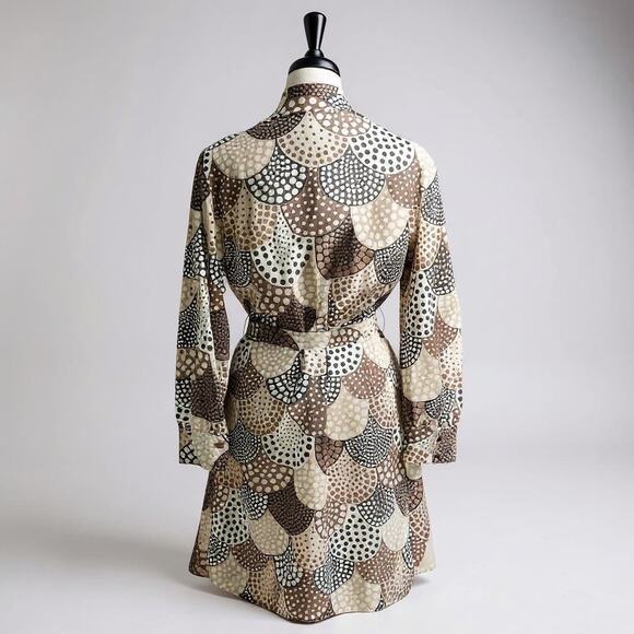 Vintage 1970s Polka Dot Scallop Print Belted Sheath Dress - Picture 4 of 4